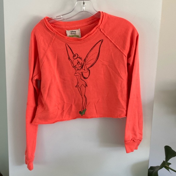 Disney Tops - DISNEY COUTURE PETER PAN TINKERBELL fairy cropped sweatshirt neon sparkle S